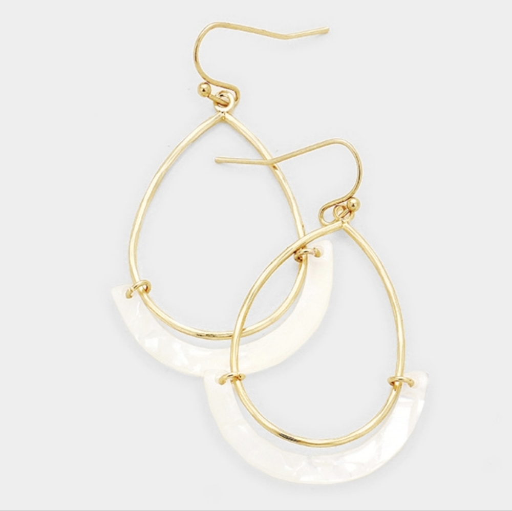 Goldtone & White Shell Accent Teardrop Earrings